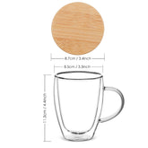 350 ml Double Wall Glass Coffee Mug with Wooden Lid | Borosilicate Insulated Cup for Hot & Cold Beverages | Cool-to-Touch, Anti-Condensation, Elegant Modern Design